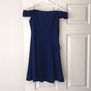 Blue mini off the shoulder dress